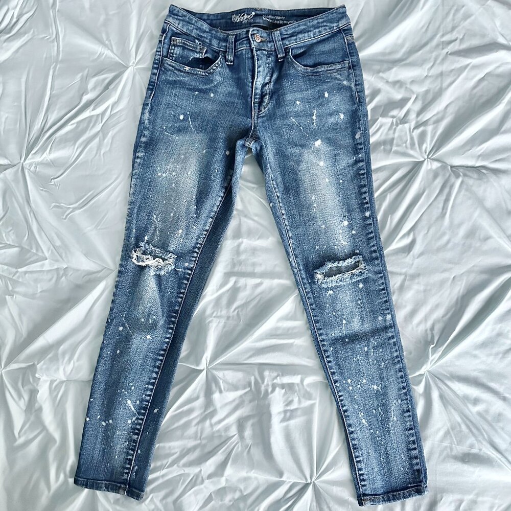 Blue Mid-Rise Skinny Splatter Paint Distressed Mossimo Jeans